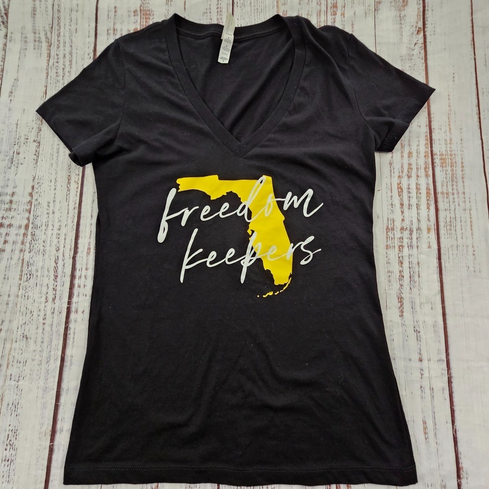 Freedom Keepers Florida Black Short Sleeve Cotton V-Neck T-Shirt Women's M